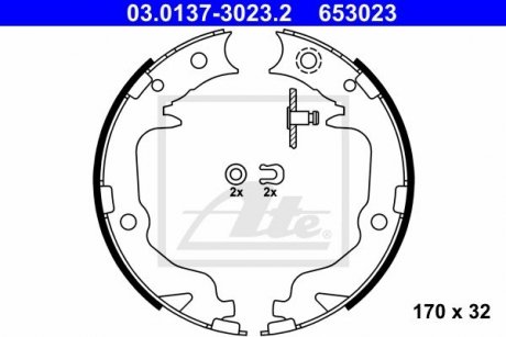 Купить Колодки тормозные барабанные Комплект Mitsubishi ASX, Outlander, Lancer, Jeep Compass, Patriot, Mitsubishi Galant, Citroen C4 ATE 03013730232 (фото1) подбор по VIN коду, цена 2050 грн.