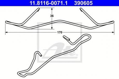 Комплект монтажний колодок Volkswagen Caddy, Touran, Golf, Audi A3, Seat Altea, Skoda Octavia, Seat Toledo, Volkswagen Passat, Jetta, Seat Leon, Volkswagen EOS ATE 11.8116-0071.1