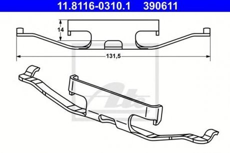 Купити Комплект монтажний колодок Volkswagen Touareg, Multivan, Transporter ATE 11.8116-0310.1 (фото1) підбір по VIN коду, ціна 307 грн.