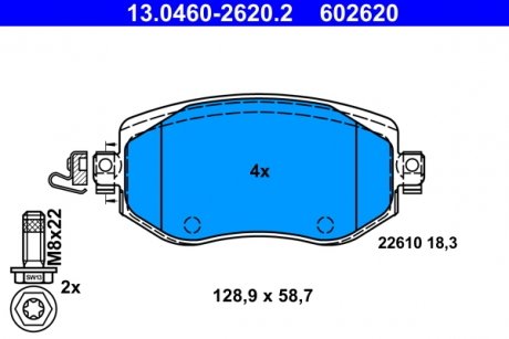 Купить Колодки тормозные дисковые, Комплект Renault Megane ATE 13046026202 (фото1) подбор по VIN коду, цена 2074 грн.
