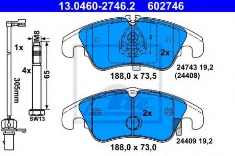 Купити Комплект гальмівних колодок з 4 шт. дисків Audi A5, A4 ATE 13046027462 (фото1) підбір по VIN коду, ціна 3461 грн.