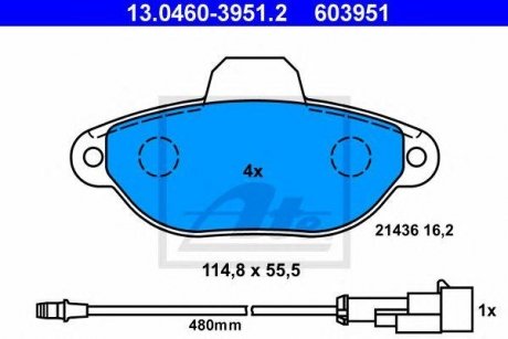 Колодки гальмівні (передні) Fiat Panda 03-/Punto 93-12 Fiat Punto ATE 13.0460-3951.2