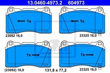 Купить Тормозные колодки дисковые Mitsubishi Lancer, Carisma, Subaru Impreza, Honda Civic ATE 13046049732 (фото1) подбор по VIN коду, цена 3205 грн.