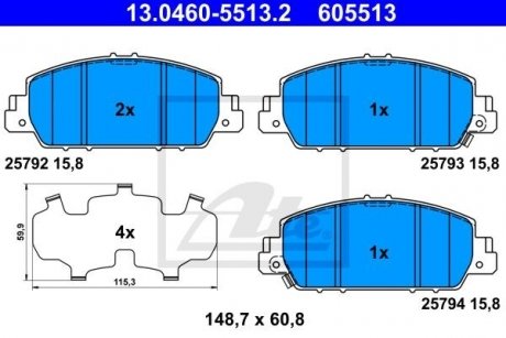 Купить Тормозные колодки, дисковые Honda HR-V ATE 13046055132 (фото1) подбор по VIN коду, цена 2846 грн.