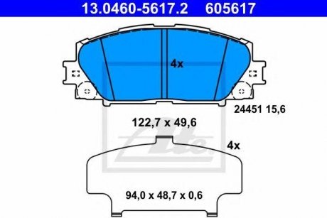 Купить Комплект тормозных колодок, дисковый тормоз Toyota Prius ATE 13.0460-5617.2 (фото1) подбор по VIN коду, цена 2032 грн.