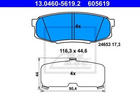 Купить Комплект тормозных колодок, дисковый тормоз Lexus LX, Toyota Land Cruiser, Tundra, Sequoiva ATE 13.0460-5619.2 (фото1) подбор по VIN коду, цена 1628 грн.