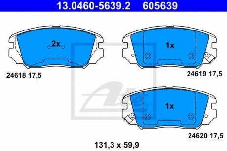 Купити Гальмівні колодки Hyundai Sonata ATE 13.0460-5639.2 (фото1) підбір по VIN коду, ціна 2246 грн.