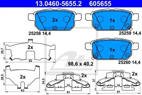 Купити Гальмівні колодки, дискові Suzuki Swift, SX4, Vitara ATE 13046056552 (фото1) підбір по VIN коду, ціна 2542 грн.