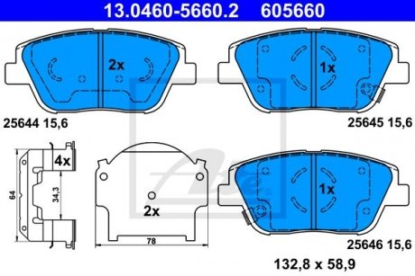 Купити ГАЛЬМІВНІ КОЛОДКИ, ДИСКОВІ KIA Optima ATE 13046056602 (фото1) підбір по VIN коду, ціна 3707 грн.