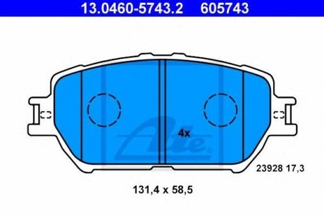 Комплект гальмівних колодок з 4 шт. дисків ATE 13.0460-5743.2