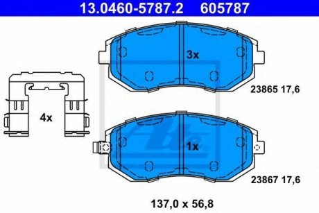 Купить Колодки тормозные дисковые, Комплект Subaru Impreza, Forester, Outback, Legacy, XV ATE 13046057872 (фото1) подбор по VIN коду, цена 3029 грн.