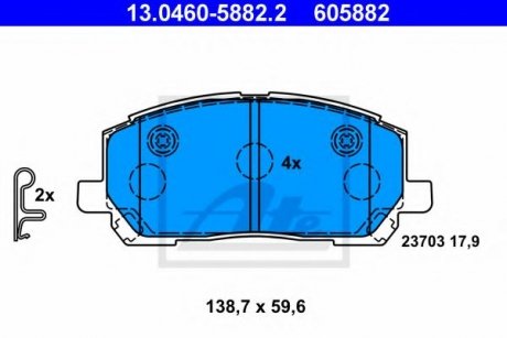 Купити ГАЛЬМІВНІ КОЛОДКИ ДИСКОВІ Lexus RX300 00-> Lexus RX ATE 13.0460-5882.2 (фото1) підбір по VIN коду, ціна 2427 грн.