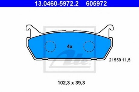 Гальмівні колодки дискові задні Mazda 323, 6, Mx-5 I Suzuki Baleno 1.3-2.3 06.89-12.06 Mazda 323 ATE 13.0460-5972.2