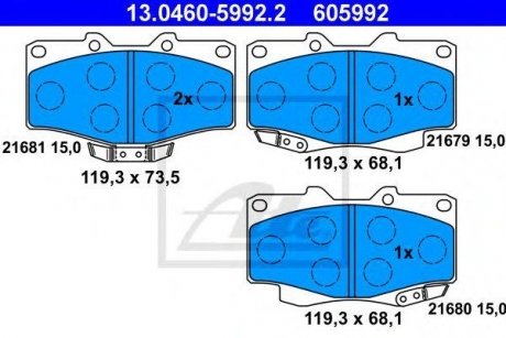 Купити Колодки гальмівні дискові, Комплект Toyota Land Cruiser, Hilux, 4-Runner ATE 13046059922 (фото1) підбір по VIN коду, ціна 1748 грн.
