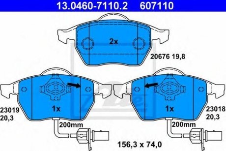 Купить Комплект тормозных колодок из 4 шт. дисков Audi A4, Volkswagen Passat, Audi A6, Skoda Superb ATE 13.0460-7110.2 (фото1) подбор по VIN коду, цена 2059 грн.