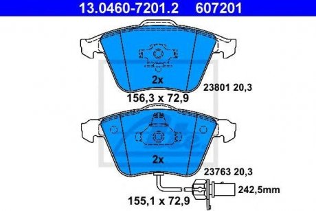 Купить Тормозные колодки, дисковые Audi A6, A4, A8 ATE 13046072012 (фото1) подбор по VIN коду, цена 3288 грн.