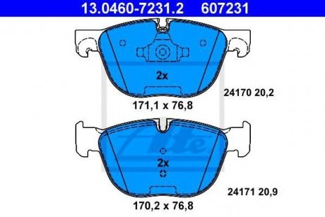 Купити Комплект гальмівних колодок з 4 шт. дисків BMW X5, X6 ATE 13046072312 (фото1) підбір по VIN коду, ціна 4398 грн.