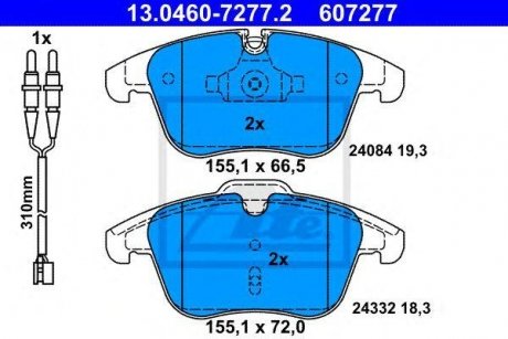 Купити Гальмівні колодки, дискові Peugeot 508 ATE 13.0460-7277.2 (фото1) підбір по VIN коду, ціна 2789 грн.