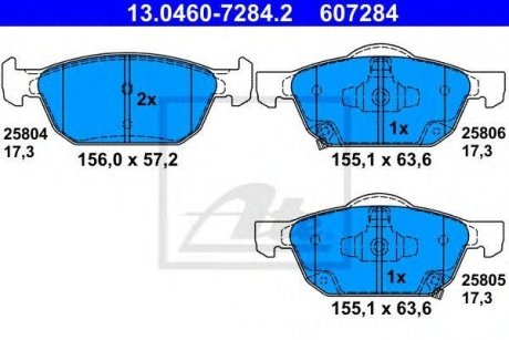 Комплект тормозных колодок из 4 шт. дисков Honda Civic ATE 13.0460-7284.2