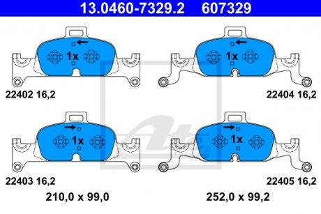 Купити Комплект гальмівних колодок з 4 шт. дисків Audi A4 ATE 13046073292 (фото1) підбір по VIN коду, ціна 4939 грн.