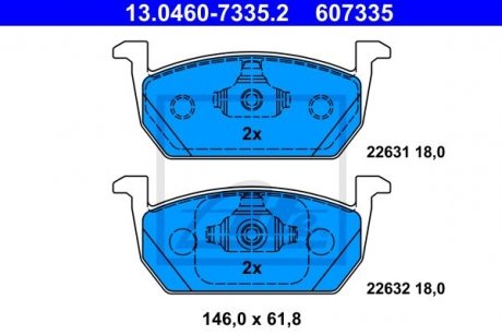 Купить Колодки тормозные Seat Leon, Arona, Volkswagen T-Cross ATE 13.0460-7335.2 (фото1) подбор по VIN коду, цена 2153 грн.