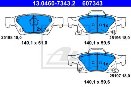 Колодки тормозные дисковые, Комплект Jeep Grand Cherokee ATE 13046073432