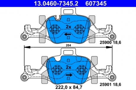 Купити Колодки гальмівні дискові, Комплект BMW G11, G30, G31, X3, G32, X5, X6 ATE 13046073452 (фото1) підбір по VIN коду, ціна 5283 грн.