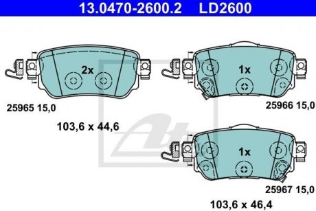 Купити ГАЛЬМІВНІ КОЛОДКИ, ДИСКОВІ Nissan Qashqai, X-Trail, Renault Kadjar, Koleos ATE 13047026002 (фото1) підбір по VIN коду, ціна 2841 грн.