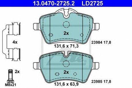 Купити Гальмівні колодки, дискові Mini Cooper, Countryman, Clubman ATE 13047027252 (фото1) підбір по VIN коду, ціна 4618 грн.