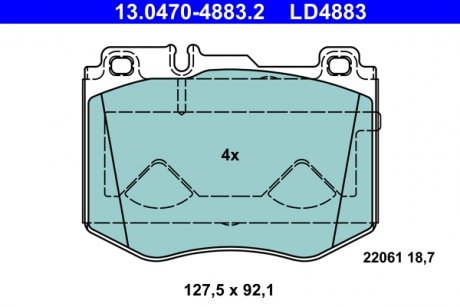 Комплект тормозных колодок из 4 шт. дисков Mercedes W205, S205, GLC-Class, C205, W213, S213, C124, C207, C238, A124, A207, A238, CLS-Class ATE 13.0470-4883.2