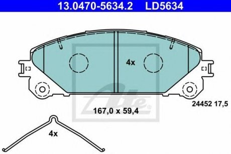 Купити Колодки гальмівні дискові керамічні, Комплект Lexus RX, Toyota Highlander, Rav-4 ATE 13047056342 (фото1) підбір по VIN коду, ціна 4752 грн.