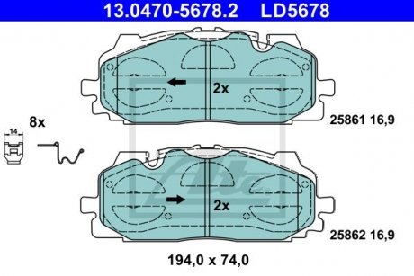 Комплект гальмівних колодок з 4 шт. дисків Audi Q7, A4, Q8, Volkswagen Touareg ATE 13047056782