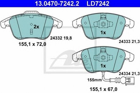 Купити Комплект гальмівних колодок з 4 шт. дисків Volkswagen Sharan, Tiguan, Audi Q3 ATE 13047072422 (фото1) підбір по VIN коду, ціна 4221 грн.