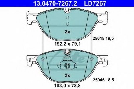 Комплект гальмівних колодок, дискове гальмо CERAMIC BMW F13, F10, F01, F04, F11, F12, F07, F06 ATE 13.0470-7267.2