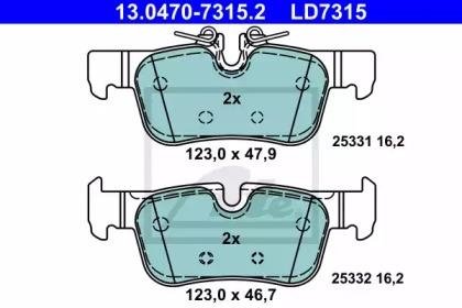 Колодки тормозные дисковые керамические, Комплект BMW i3, F45, F46, Mini Clubman, BMW X1, Mini Countryman, BMW X2 ATE 13047073152