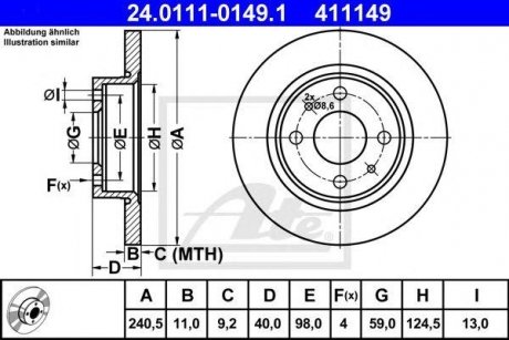 Купить Диск тормозной Alfa Romeo 33, 145, 146 ATE 24011101491 (фото1) подбор по VIN коду, цена 1286 грн.