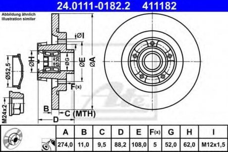 Купить Диск тормозной (задний) Renault Kangoo 08-(274х11) (+ABS) (с подшипником) Renault Kangoo ATE 24.0111-0182.2 (фото1) подбор по VIN коду, цена 4990 грн.