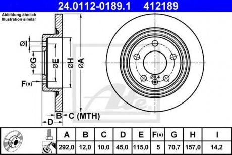 Диск гальмівний (задній) Chevrolet Cruze/Opel Astra J 09- (292x12) Opel Astra, Chevrolet Cruze, Opel Zafira ATE 24.0112-0189.1