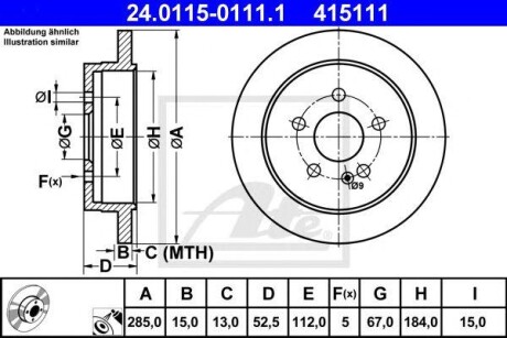 Диск тормозной DB W163 ML-klasa 98- ATE 24.0115-0111.1