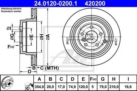 Купити Диск гальмівний Land Rover Range Rover ATE 24.0120-0200.1 (фото1) підбір по VIN коду, ціна 4012 грн.