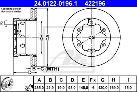 Купити Диск гальмівний Volkswagen LT, Mercedes W904, Opel Vivaro ATE 24.0122-0196.1 (фото1) підбір по VIN коду, ціна 2320 грн.