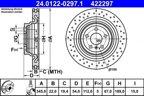 Гальмівний диск Mercedes M-Class, GL-Class, GLE-Class, GLS-Class ATE 24012202971