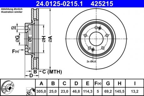 Купить Тормозной диск Hyundai Tucson ATE 24012502151 (фото1) подбор по VIN коду, цена 4443 грн.