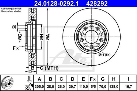 Диск гальмівний передн Лів/Прав ALFA ROMEO 159, GIULIETTA, TONALE FIAT 500X JEEP COMPASS, RENEGADE 1.0-2.4 09.05- ATE 24012802921