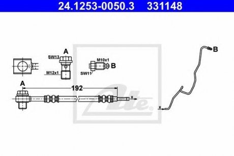 Купить Шланг тормозной задний левый Skoda Fabia, Volkswagen Polo, Seat Ibiza, Cordoba ATE 24125300503 (фото1) подбор по VIN коду, цена 1307 грн.