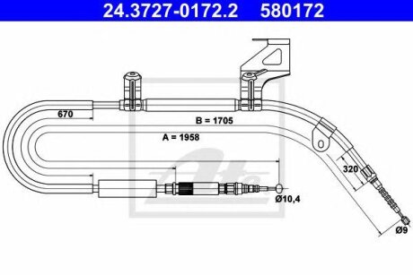 Трос ручника Audi A6 (98-05) L=1958m правый ATE 24372701722