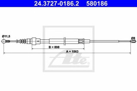 Купить Трос ручника (задній) VW Touran 03-10 (1563mm) Volkswagen Touran ATE 24.3727-0186.2 (фото1) подбор по VIN коду, цена 518 грн.