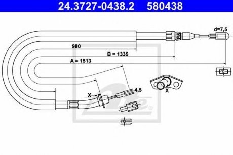 Трос зупиночних гальм Mercedes W901, W902, W903, Volkswagen LT, Mercedes W904 ATE 24.3727-0438.2