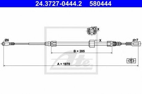 Трос ручника (центральний) MB Sprinter 408-416 96- (середня база) (1970/285mm) Mercedes W901, W902, W903, Volkswagen LT, Mercedes W904 ATE 24.3727-0444.2