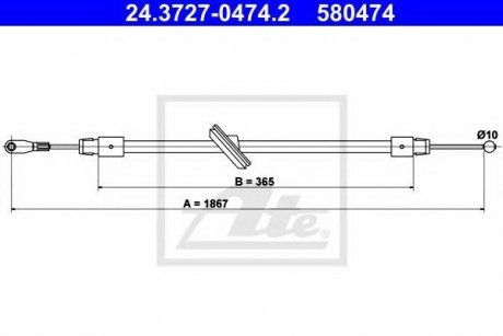 Трос ручника (центральний) MB Sprinter/VW Crafter 06- (1867/365mm) Mercedes W906, Volkswagen Crafter ATE 24.3727-0474.2